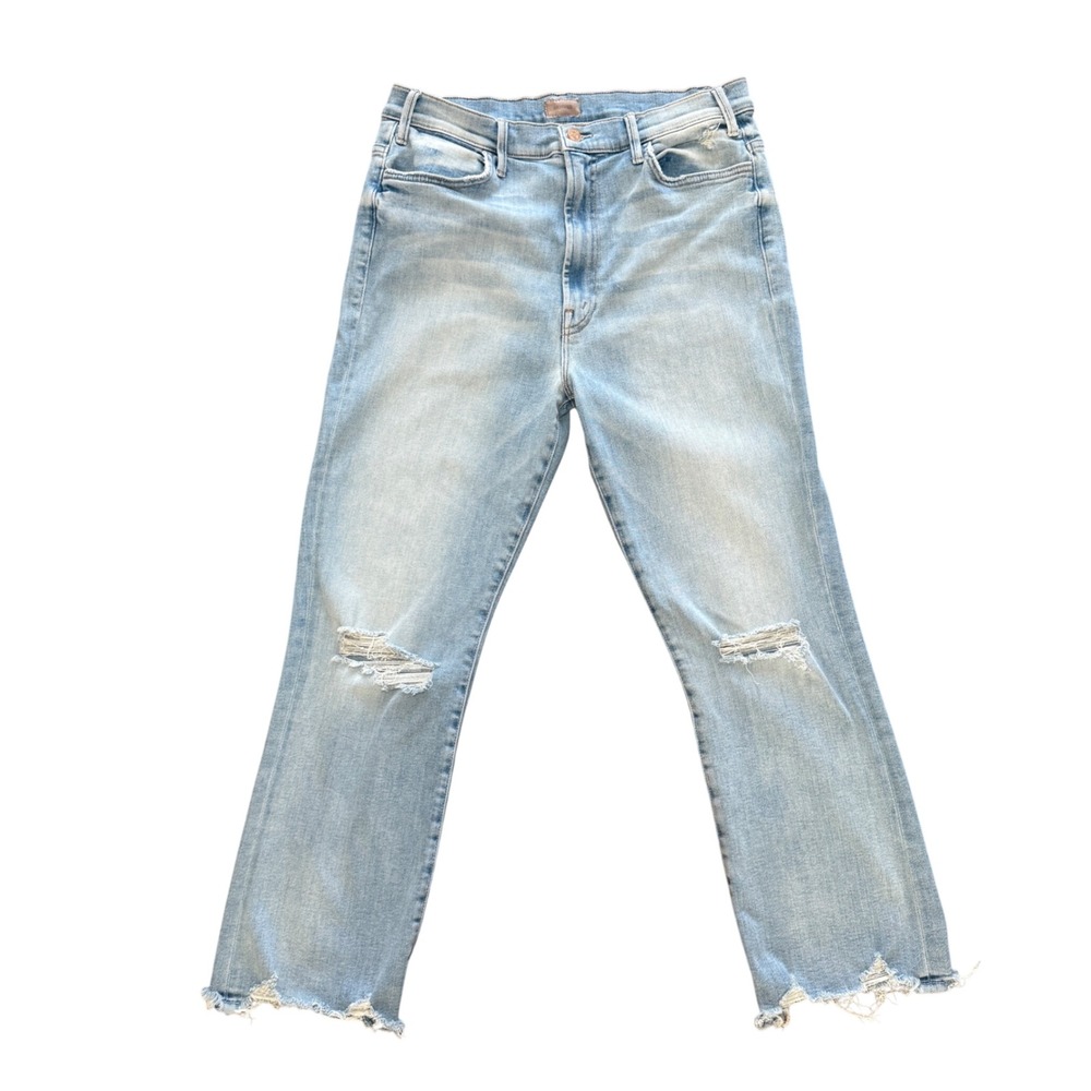Mother The Dazzler Mid-Rise Straight Leg Jeans Light Wash Distressed Size 34